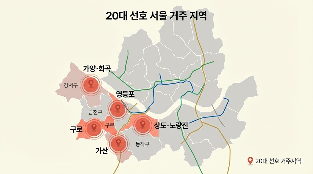 20대 선호 서울 거주 지역 분포