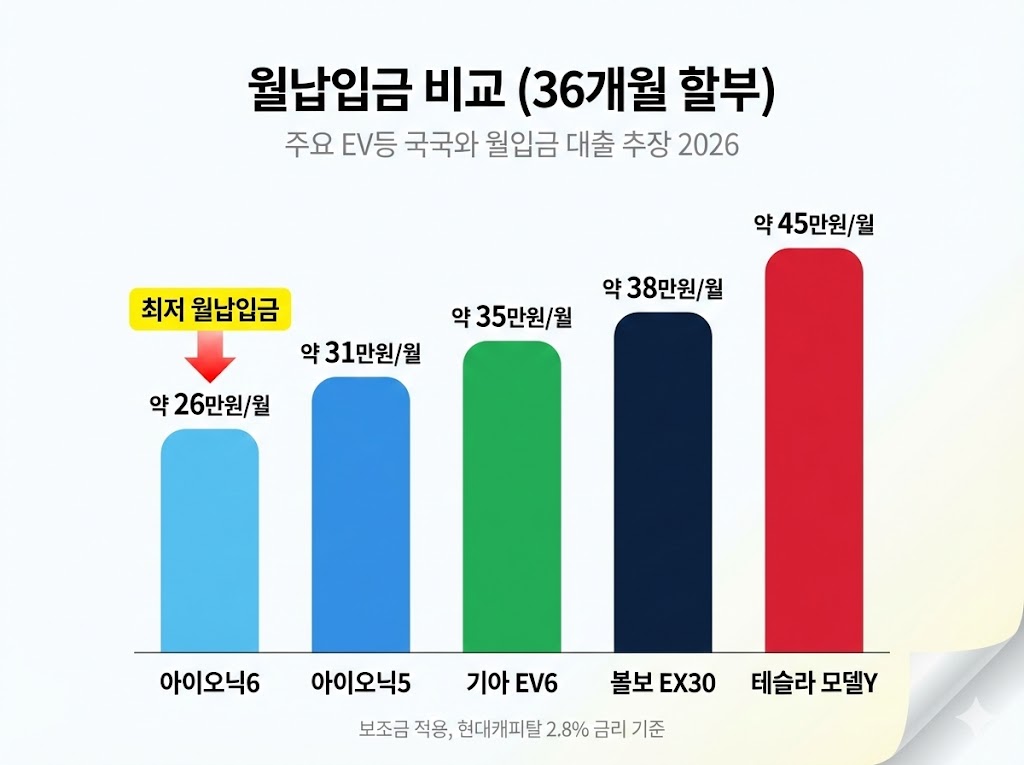 전기차 모델별 월납입금 시뮬레이션 비교 차트